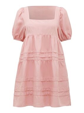 Ever New Minnie Pintuck Blush Pink Square-Neck Tiered Mini Dress sz 4